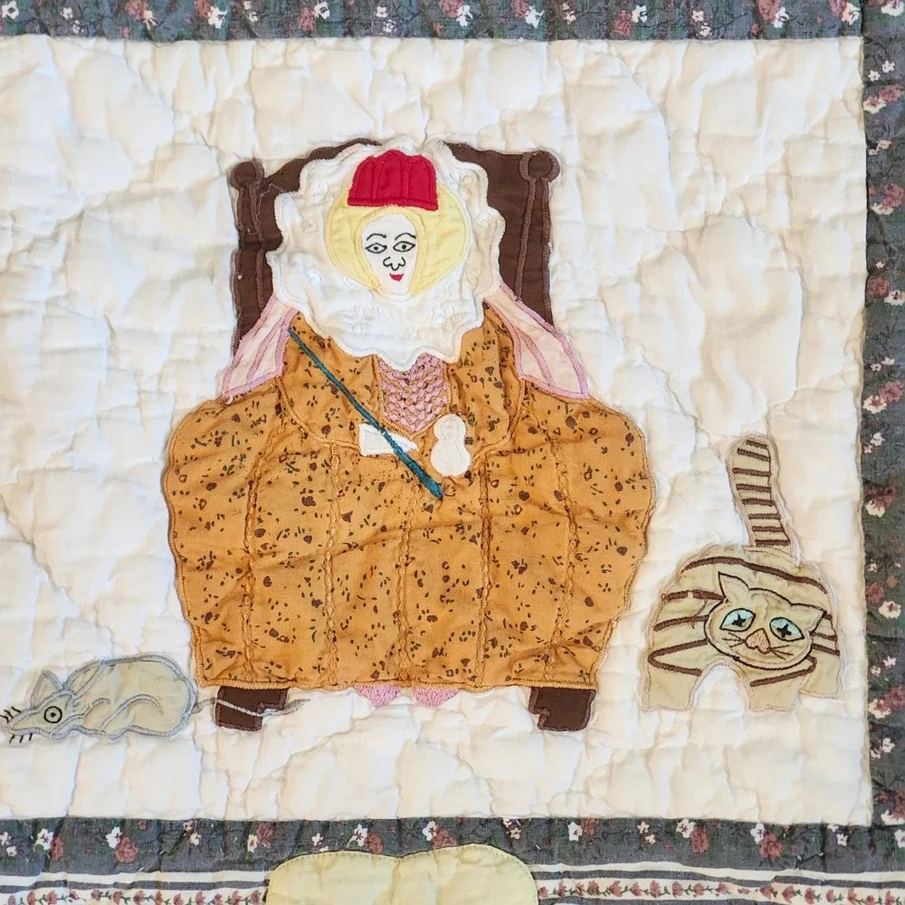 Vintage Handmade Mother Goose Nursery Rhymes Quilt Storybook Appliques Patchwork